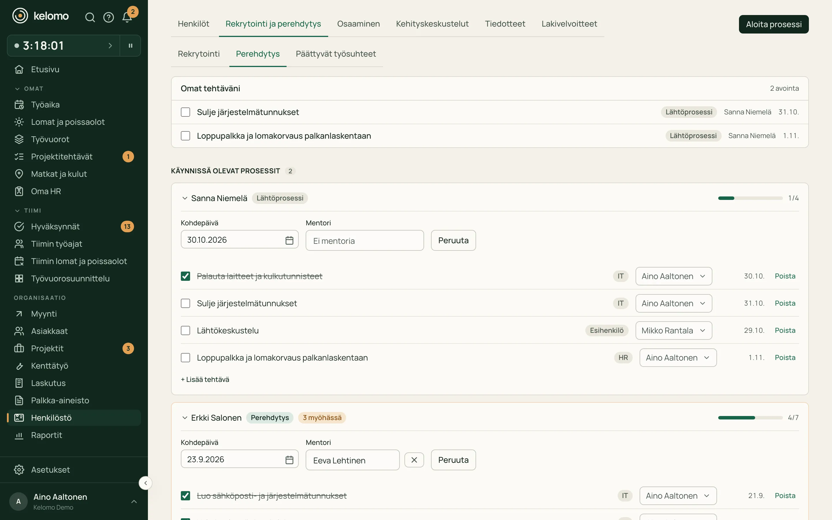 Perehdytyksen tarkistuslistat: tehtävät, vastuuhenkilöt ja edistyminen
