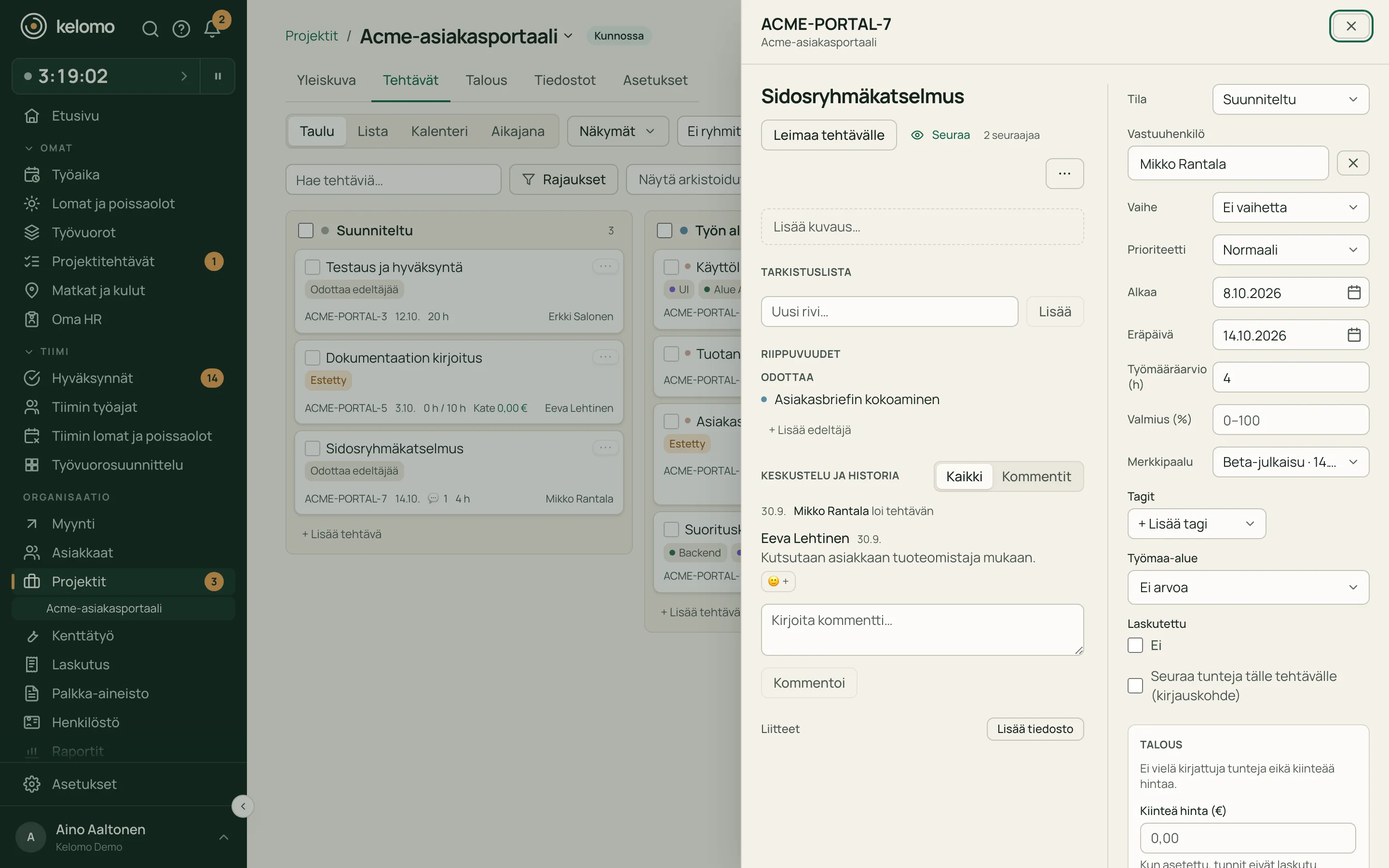 Avattu tehtävä: keskustelu, riippuvuudet ja muutoshistoria
